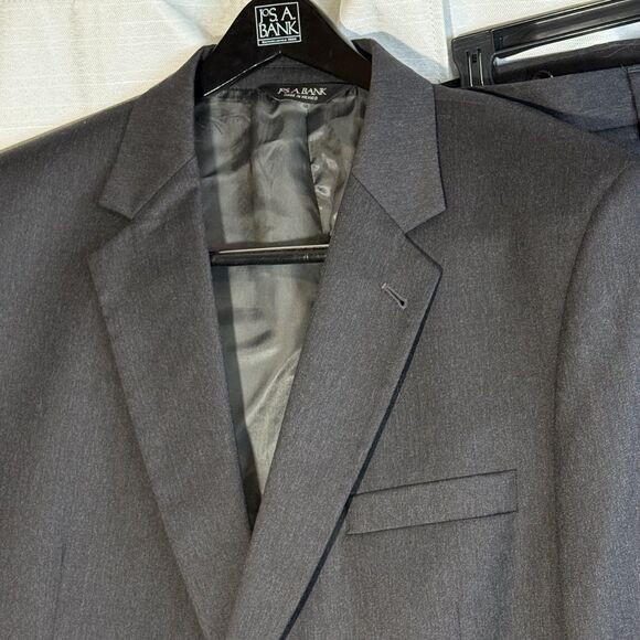 Vntg Jos A Bank Suit Men 46 R  Charcoal Black Solid Wool Sig Collection 40/29 - Picture 3 of 10